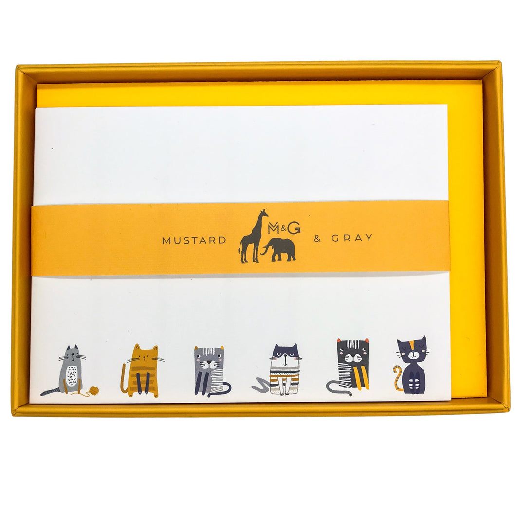 Wholesale Cats Notecard Set - Mustard and Gray Trade Homeware and Gifts - Made in Britain