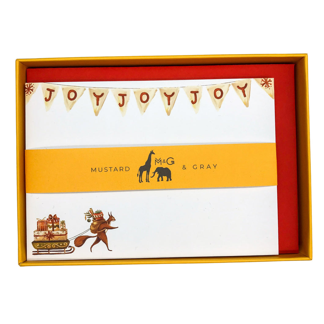 Wholesale Christmas Squirrels Thank You Notecard Set - Mustard and Gray Trade Homeware and Gifts - Made in Britain