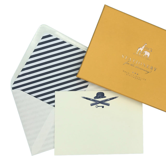 Wholesale City Gentleman Notecard Set with Lined Envelopes - Mustard and Gray Trade Homeware and Gifts - Made in Britain