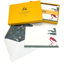 Load image into Gallery viewer, Wholesale Darwin&#39;s Menagerie &quot;Foraging Flamingo&quot; Notecard Set with Lined Envelopes - Mustard and Gray Trade Homeware and Gifts - Made in Britain

