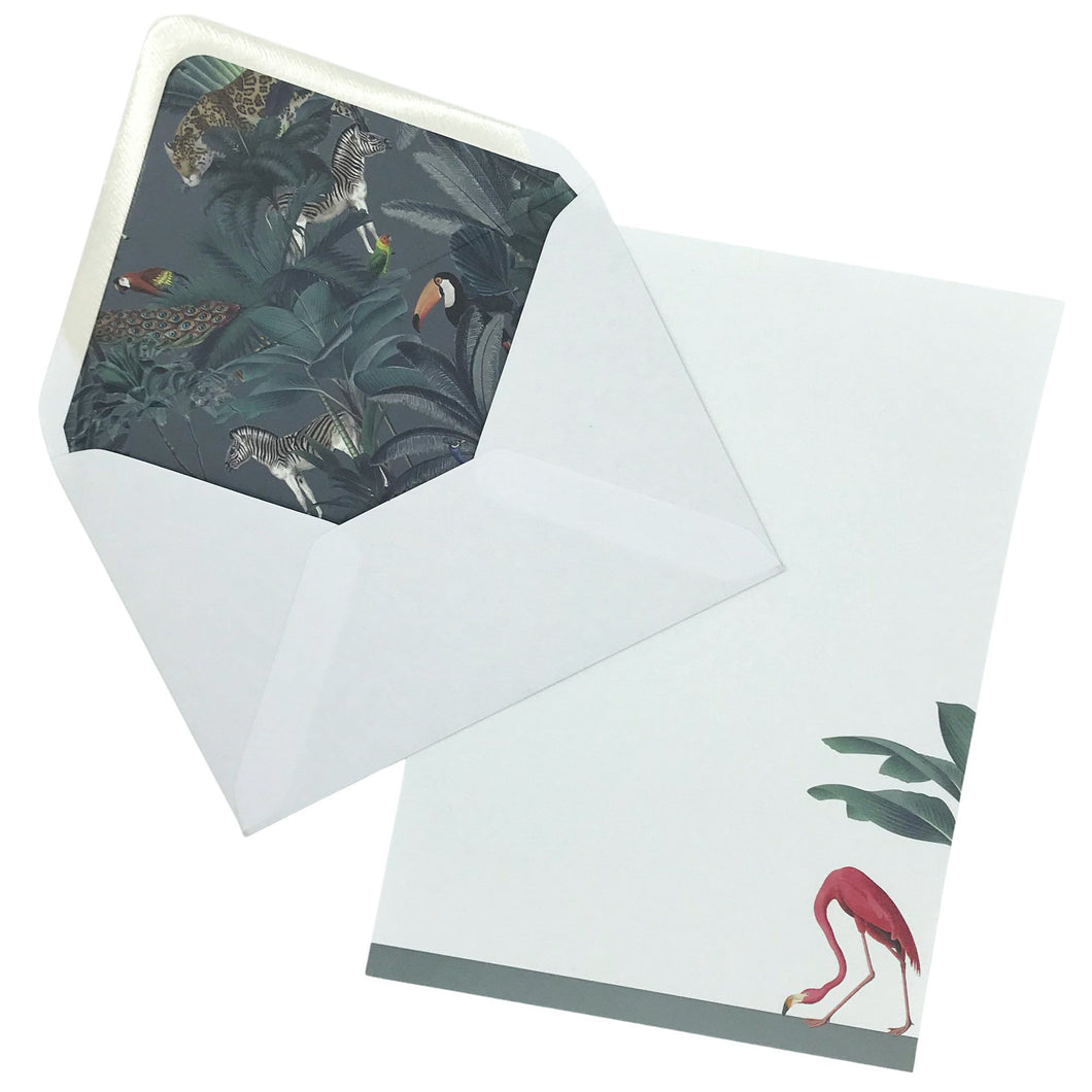 Wholesale Foraging Flamingo Writing Paper Compendium - Mustard and Gray Trade Homeware and Gifts - Made in Britain