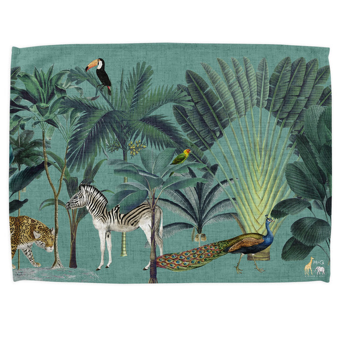 Wholesale Darwin's Menagerie Green Tea Towel - Mustard and Gray Trade Homeware and Gifts - Made in Britain