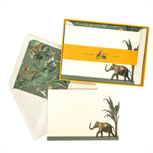 Load image into Gallery viewer, Wholesale Darwin&#39;s Menagerie &quot;Hasty Elephant&quot; Notecard Set with Lined Envelopes - Mustard and Gray Trade Homeware and Gifts - Made in Britain
