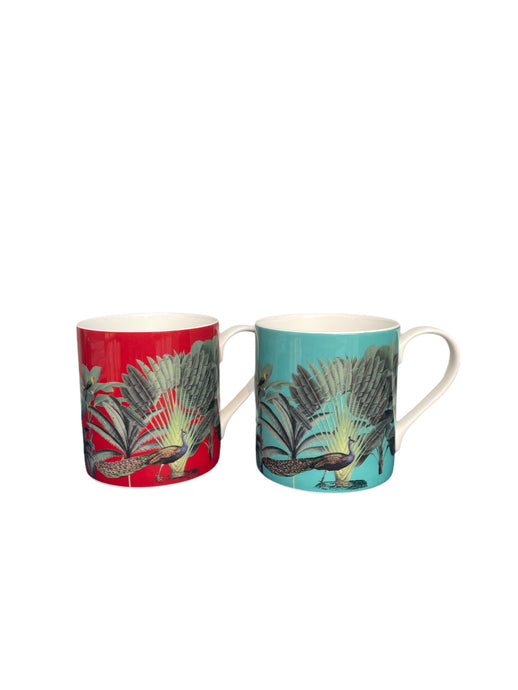 Wholesale Darwin's Menagerie Mug Set (Four 350ml Mugs - Red and Green) - Mustard and Gray Trade Homeware and Gifts - Made in Britain