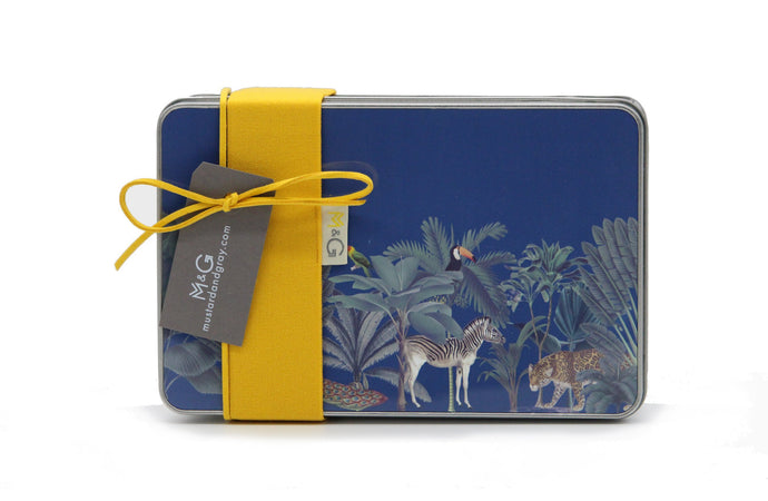 Wholesale Darwin's Menagerie Navy Lunch Tin - Mustard and Gray Trade Homeware and Gifts - Made in Britain