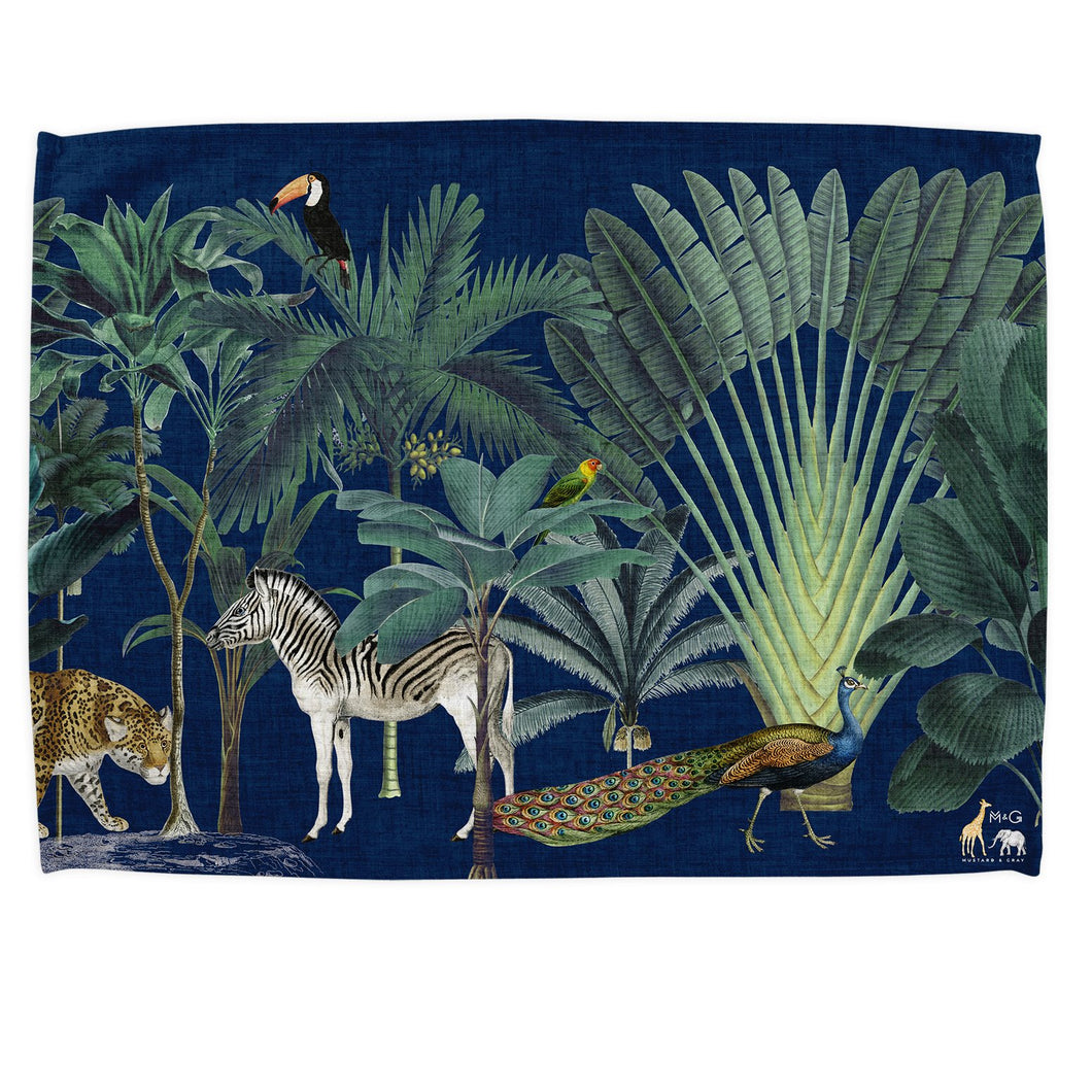 Wholesale Darwin's Menagerie Navy Tea Towel - Mustard and Gray Trade Homeware and Gifts - Made in Britain