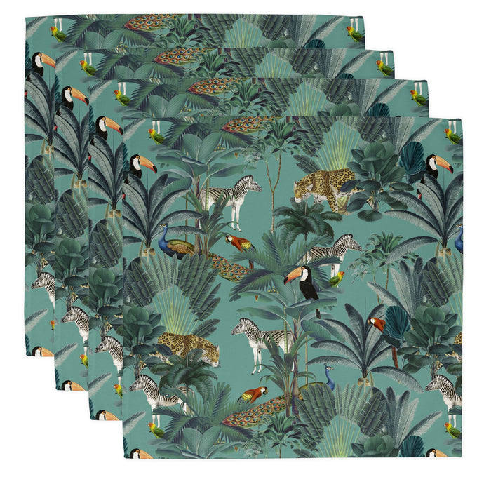 Wholesale Darwin's Menagerie Pattern Green Napkins (Set of Four) - Mustard and Gray Trade Homeware and Gifts - Made in Britain