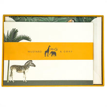 Load image into Gallery viewer, Wholesale Darwin&#39;s Menagerie &quot;Placid Zebra&quot; Notecard Set with Lined Envelopes - Mustard and Gray Trade Homeware and Gifts - Made in Britain

