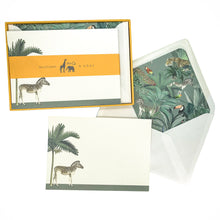 Load image into Gallery viewer, Wholesale Darwin&#39;s Menagerie &quot;Placid Zebra&quot; Notecard Set with Lined Envelopes - Mustard and Gray Trade Homeware and Gifts - Made in Britain
