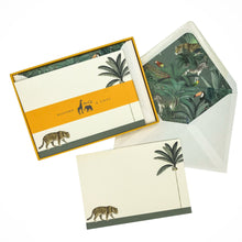 Load image into Gallery viewer, Wholesale Darwin&#39;s Menagerie &quot;Prowling Leopard&quot; Notecard Set with Lined Envelopes - Mustard and Gray Trade Homeware and Gifts - Made in Britain

