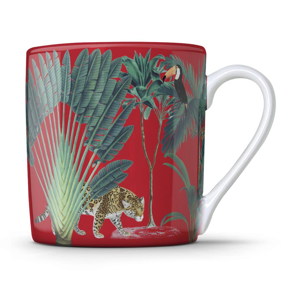 Wholesale Darwin's Menagerie Red 350ml Mug - Mustard and Gray Trade Homeware and Gifts - Made in Britain