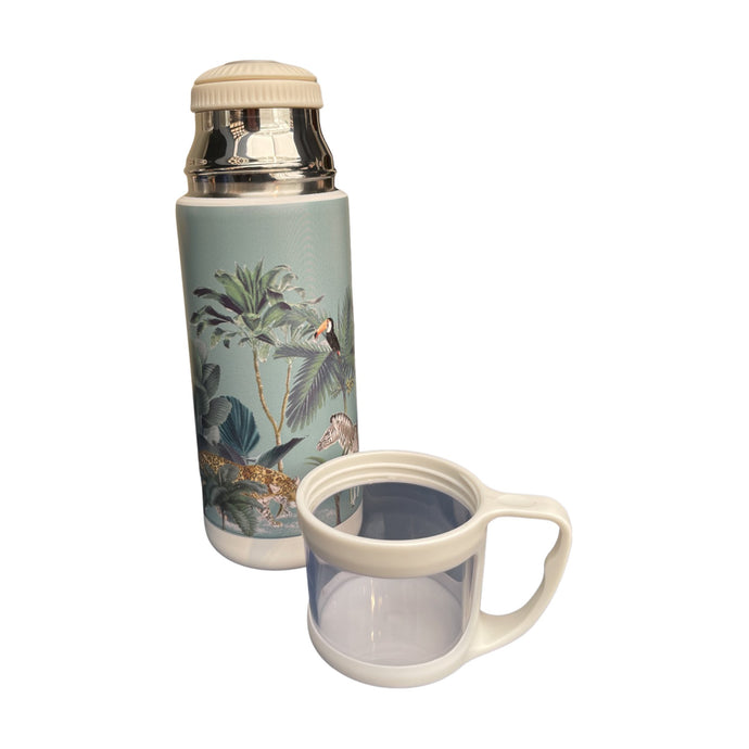 Wholesale Darwin's Menagerie Scene Green Vintage Style Flask - Mustard and Gray Trade Homeware and Gifts - Made in Britain