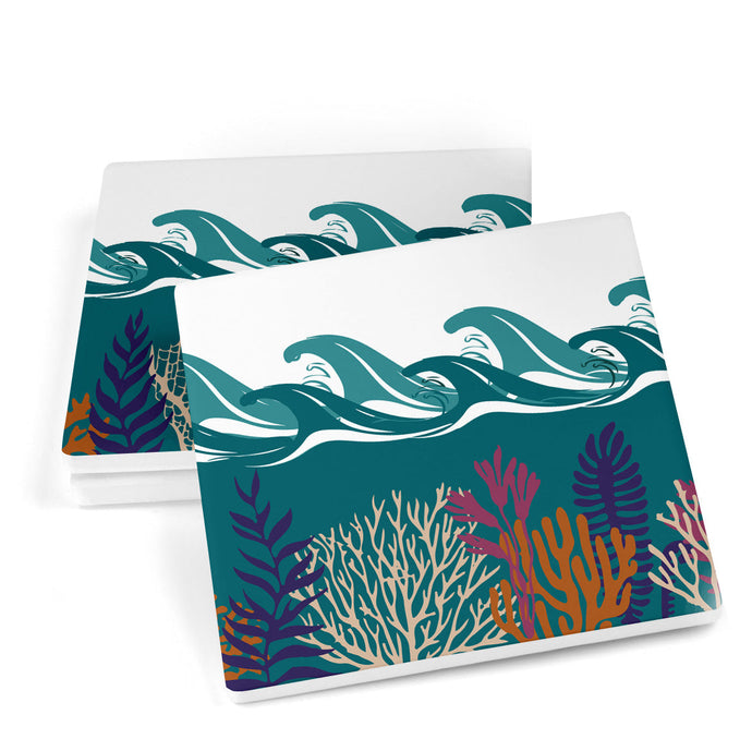 Wholesale Deep Blue Sea Day Ceramic Coasters - Mustard and Gray Trade Homeware and Gifts - Made in Britain