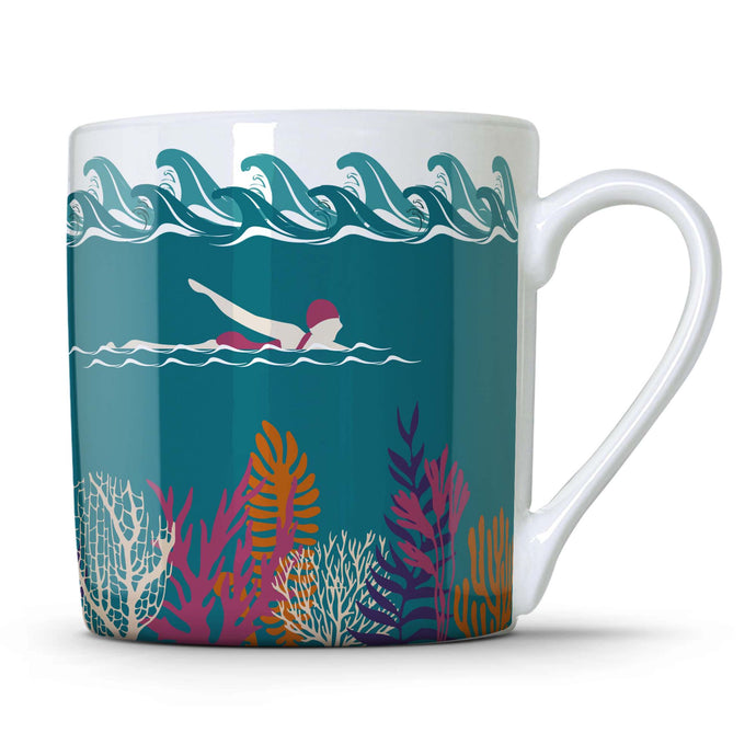 Wholesale Deep Blue Sea Wild Swimming 350ml Mug - Mustard and Gray Trade Homeware and Gifts - Made in Britain