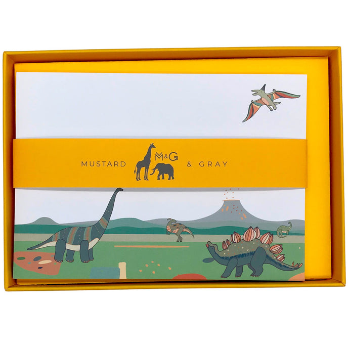 Wholesale Dinosaur Notecard Set - Mustard and Gray Trade Homeware and Gifts - Made in Britain