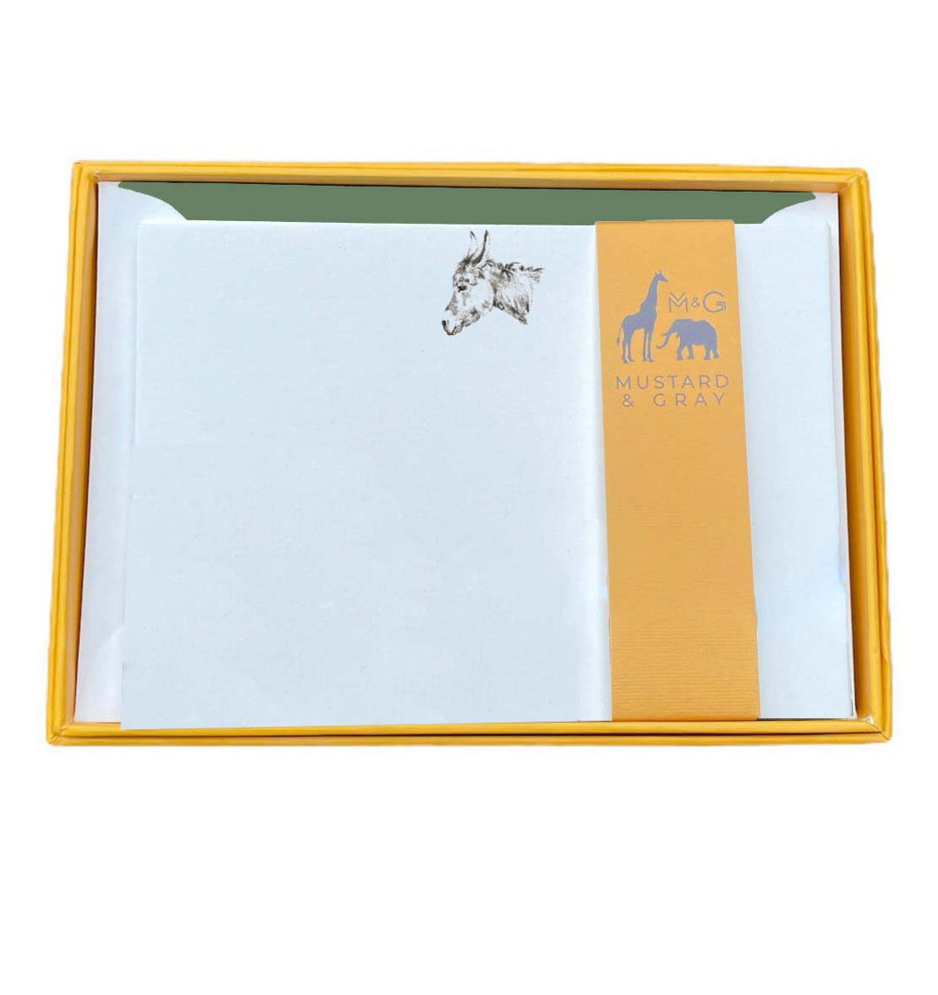 Wholesale Donkey Notecard Set with Lined Envelopes - Mustard and Gray Trade Homeware and Gifts - Made in Britain