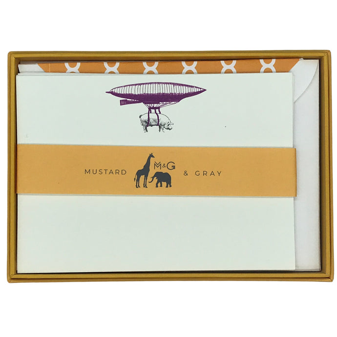 Wholesale Farm High Life Notecard Set with Lined Envelopes - Mustard and Gray Trade Homeware and Gifts - Made in Britain