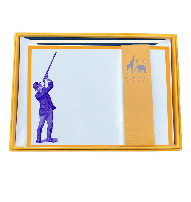 Wholesale Game Shoot Notecard Set with Lined Envelopes - Mustard and Gray Trade Homeware and Gifts - Made in Britain