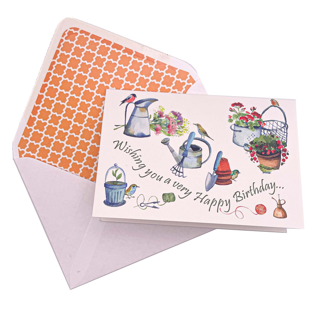 Wholesale Gardeners Friends Birthday Card - Mustard and Gray Trade Homeware and Gifts - Made in Britain