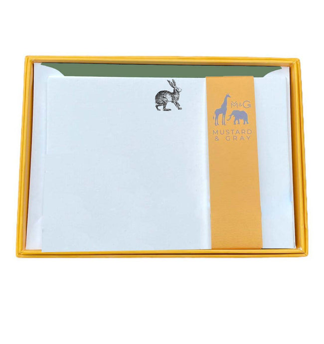 Wholesale Hare Notecard Set with Lined Envelopes - Mustard and Gray Trade Homeware and Gifts - Made in Britain
