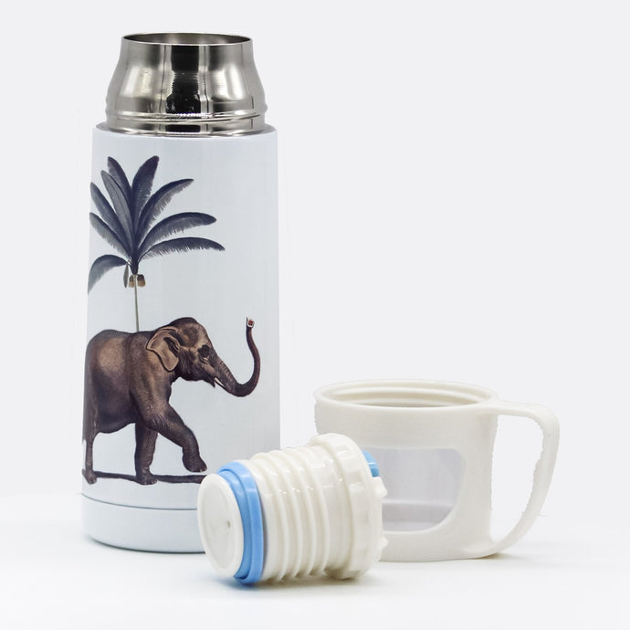 Wholesale Hasty Elephant & Strutting Peacock Vintage Style Flask - Mustard and Gray Trade Homeware and Gifts - Made in Britain