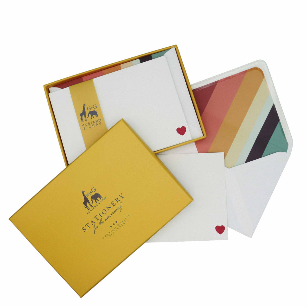 Wholesale Heart Notecard Set with Lined Envelopes - Mustard and Gray Trade Homeware and Gifts - Made in Britain