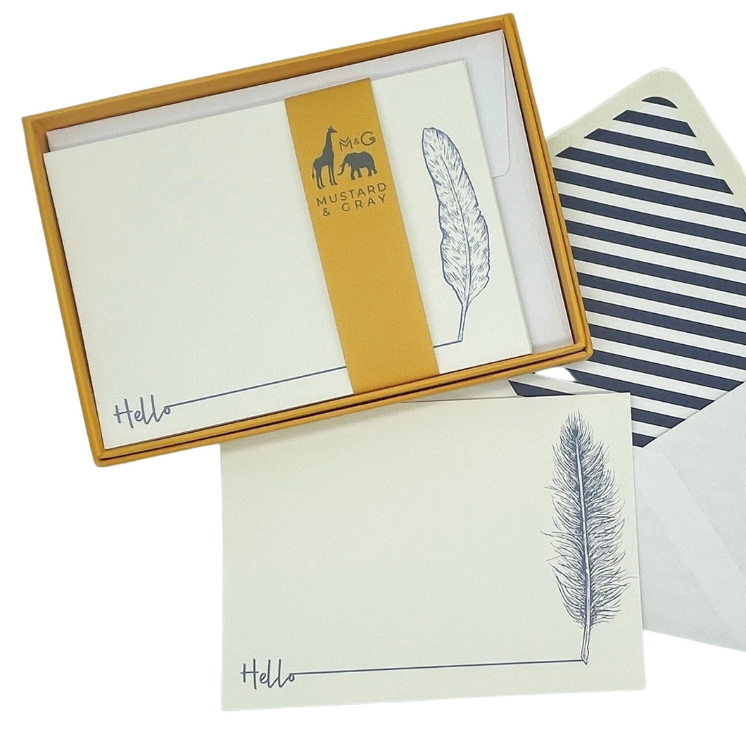 Wholesale Hello Feather with Lined Envelopes - Mustard and Gray Trade Homeware and Gifts - Made in Britain