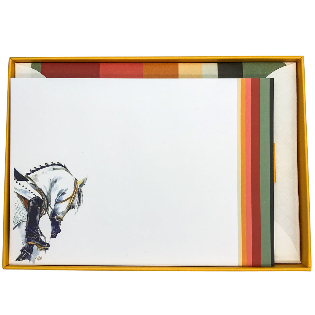 Wholesale Horse Stripe Notecard Set with Lined Envelopes - Mustard and Gray Trade Homeware and Gifts - Made in Britain