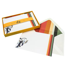 Load image into Gallery viewer, Wholesale Horse Stripe Notecard Set with Lined Envelopes - Mustard and Gray Trade Homeware and Gifts - Made in Britain
