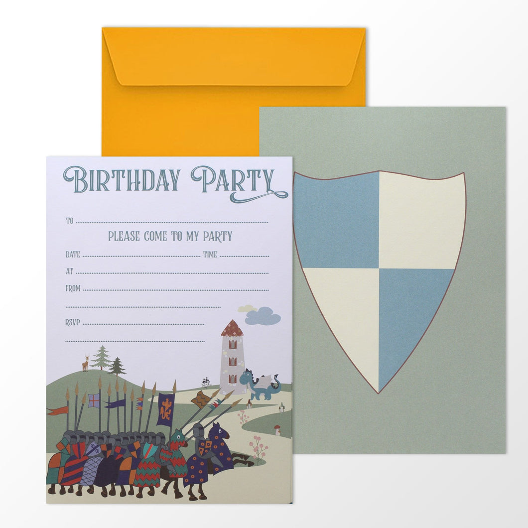 Wholesale Knight at Dragon Castle Party Invitations - Mustard and Gray Trade Homeware and Gifts - Made in Britain