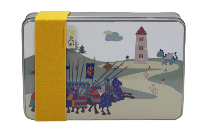 Wholesale Knights at Dragon Castle Lunch Tin - Mustard and Gray Trade Homeware and Gifts - Made in Britain