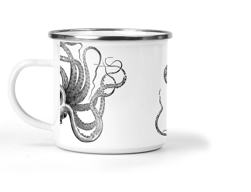 Wholesale Kraken Can Can Enamel Metal Tin Cup - Mustard and Gray Trade Homeware and Gifts - Made in Britain