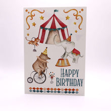 Load image into Gallery viewer, Wholesale Le Cirque Magnifique Circus Birthday Card - Mustard and Gray Trade Homeware and Gifts - Made in Britain
