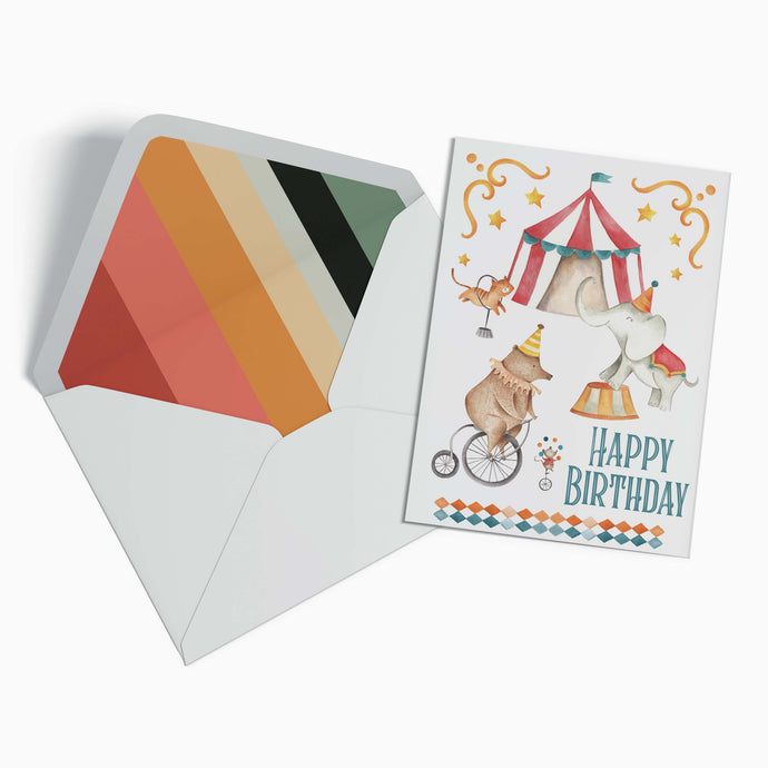 Wholesale Le Cirque Magnifique Circus Birthday Card - Mustard and Gray Trade Homeware and Gifts - Made in Britain