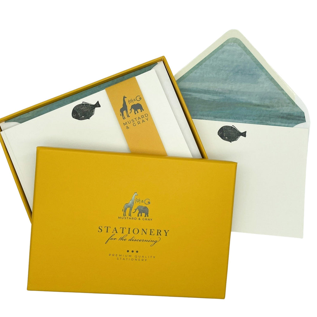 Wholesale Lino Fish with Lined Envelopes - Mustard and Gray Trade Homeware and Gifts - Made in Britain