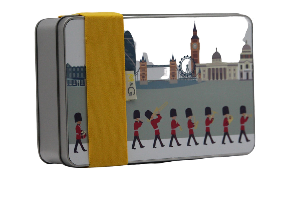 Wholesale London Changing of the Guard Lunch Tin - Mustard and Gray Trade Homeware and Gifts - Made in Britain
