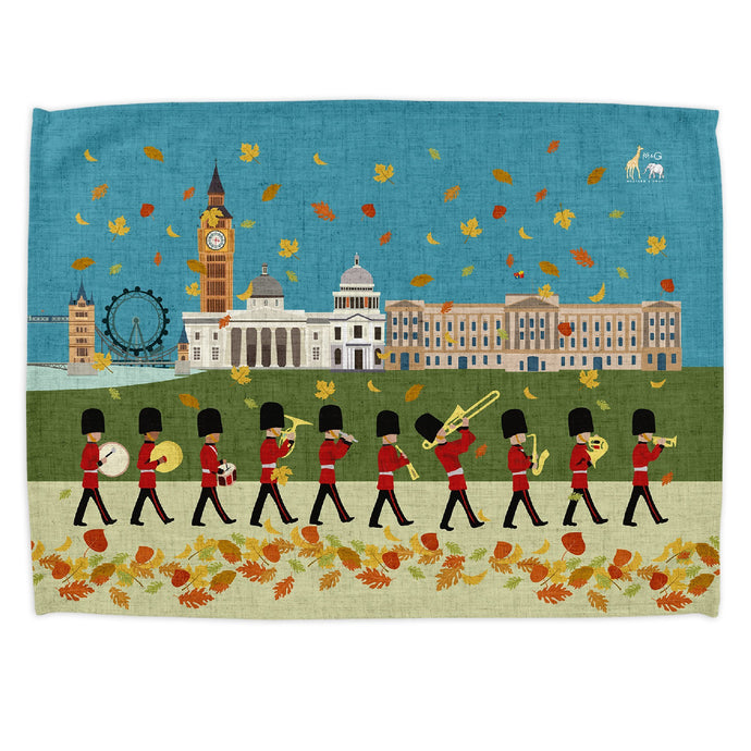 Wholesale London Seasons Autumn Tea Towel - Mustard and Gray Trade Homeware and Gifts - Made in Britain
