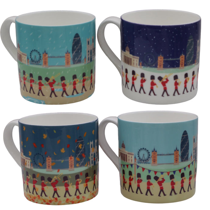 Wholesale London Seasons Mug Set (Four 350ml Mugs) - Mustard and Gray Trade Homeware and Gifts - Made in Britain