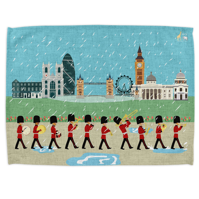 Wholesale London Seasons Spring Tea Towel - Mustard and Gray Trade Homeware and Gifts - Made in Britain