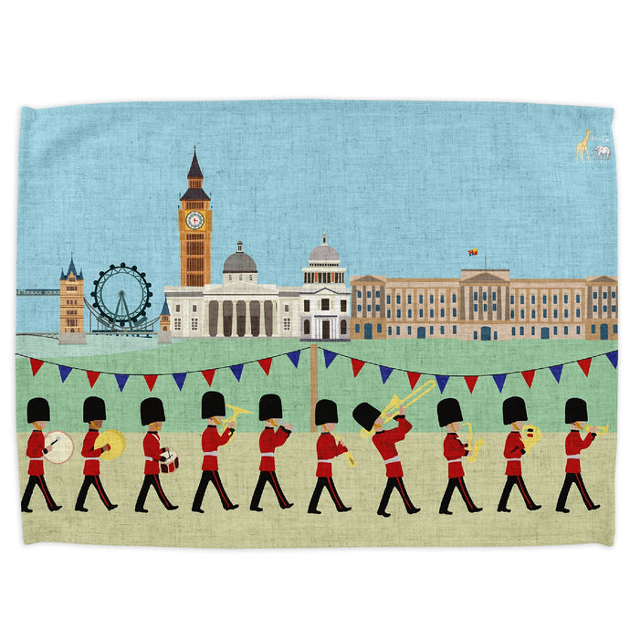 Wholesale London Seasons Summer Tea Towel - Mustard and Gray Trade Homeware and Gifts - Made in Britain