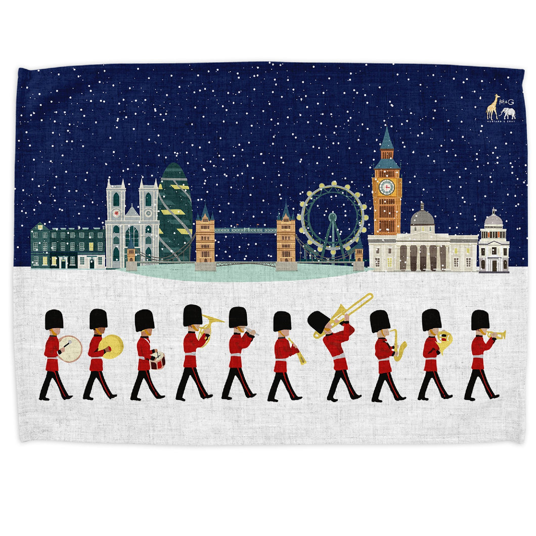 Wholesale London Seasons Winter Tea Towel - Mustard and Gray Trade Homeware and Gifts - Made in Britain