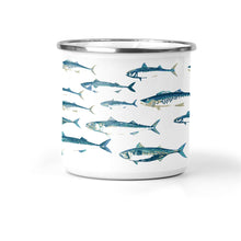 Load image into Gallery viewer, Wholesale Mackerel Enamel Metal Tin Cup - Mustard and Gray Trade Homeware and Gifts - Made in Britain
