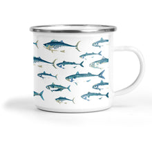 Load image into Gallery viewer, Wholesale Mackerel Enamel Metal Tin Cup - Mustard and Gray Trade Homeware and Gifts - Made in Britain
