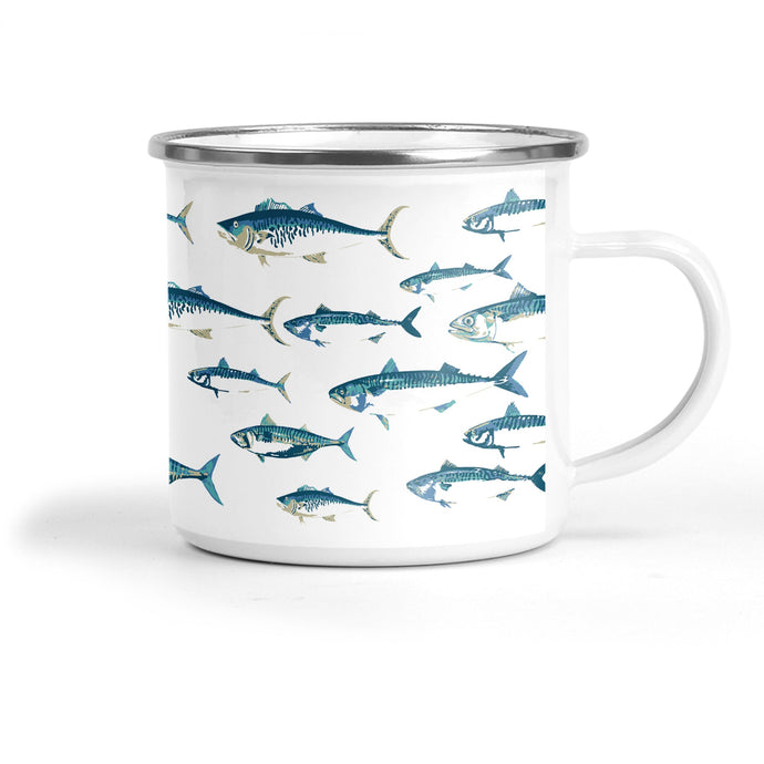 Wholesale Mackerel Enamel Metal Tin Cup - Mustard and Gray Trade Homeware and Gifts - Made in Britain