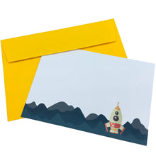 Load image into Gallery viewer, Wholesale Mission to the Moon Notecard Set - Mustard and Gray Trade Homeware and Gifts - Made in Britain

