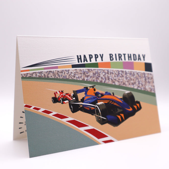 Wholesale Motor Racing Birthday Card - Mustard and Gray Trade Homeware and Gifts - Made in Britain