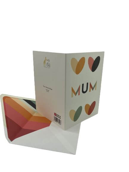 Wholesale Mum Hearts Greetings Card - Mustard and Gray Trade Homeware and Gifts - Made in Britain
