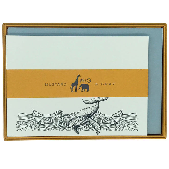 Wholesale Night Whale Notecard Set - Mustard and Gray Trade Homeware and Gifts - Made in Britain