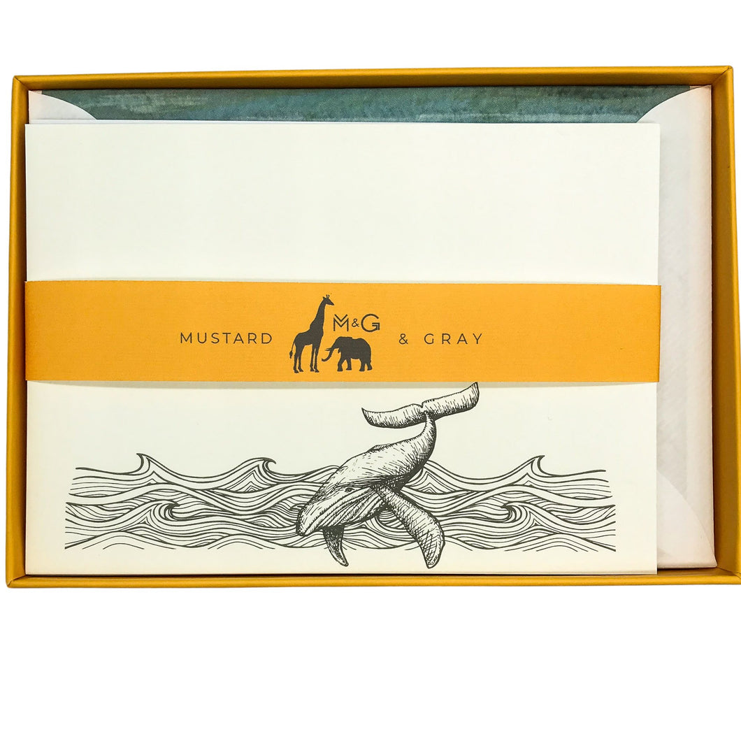Wholesale Night Whale Notecard Set with Lined Envelopes - Mustard and Gray Trade Homeware and Gifts - Made in Britain