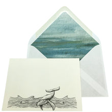 Load image into Gallery viewer, Wholesale Night Whale Notecard Set with Lined Envelopes - Mustard and Gray Trade Homeware and Gifts - Made in Britain
